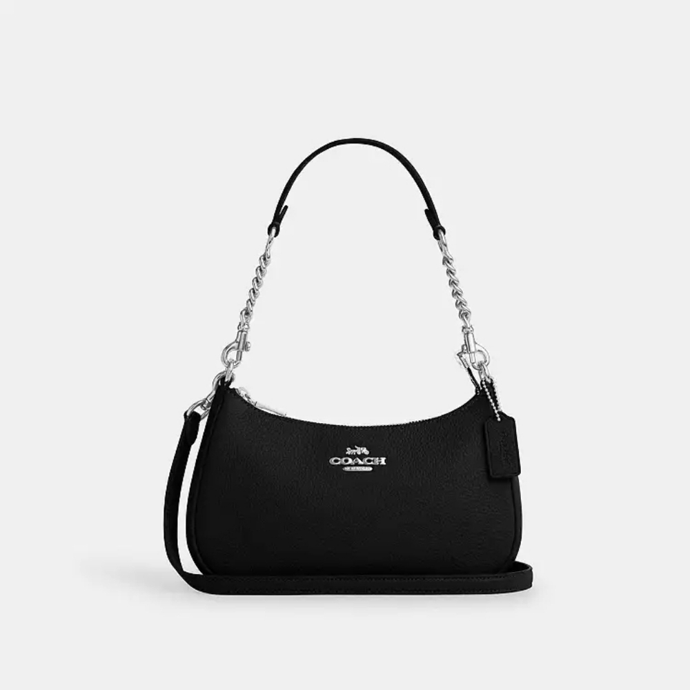 NWT! Stunning Coach Black Leather Teri Shoulder Bag With Silver Hardware - Picture 7 of 11